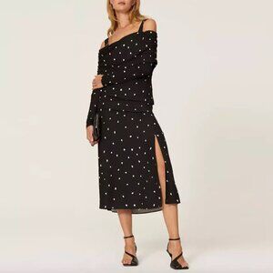 $1795 Altuzzara Black White Dot Off-The-Shoulder Marlena Dress sz FR 40/8
